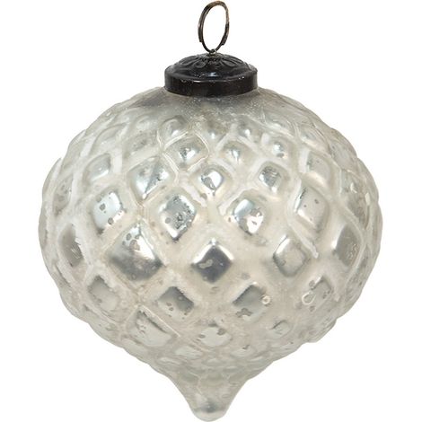 Boule de Noël Ronde en Verre Décoration Suspendue Blanc et Argenté avec Corde Ø 12 cm - PANGIVO (1/4)