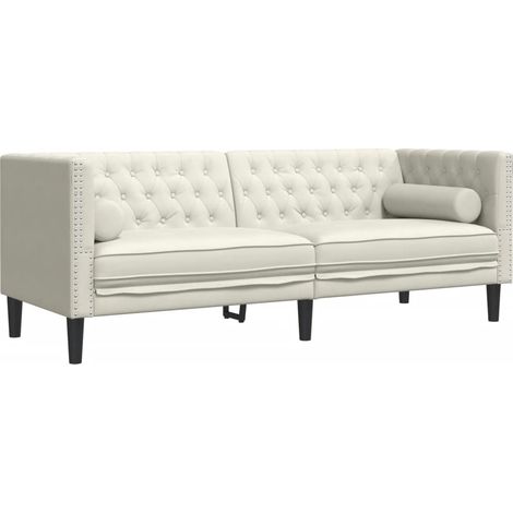 Canapé Chesterfield avec traversins 3 places,Sofa pour Salon,Banquette crème velours CFW254932 (1/5)