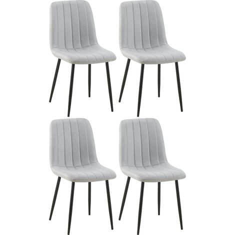 Set 4 sedie sala da pranzo con cuciture decorative verticali in tessuto grigio e gambe in metallo nero 100001871