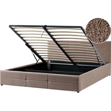 Cama con almacenaje escandinava moderna doble 180 x 200 cm elevable de bouclé gris pardo Massognes