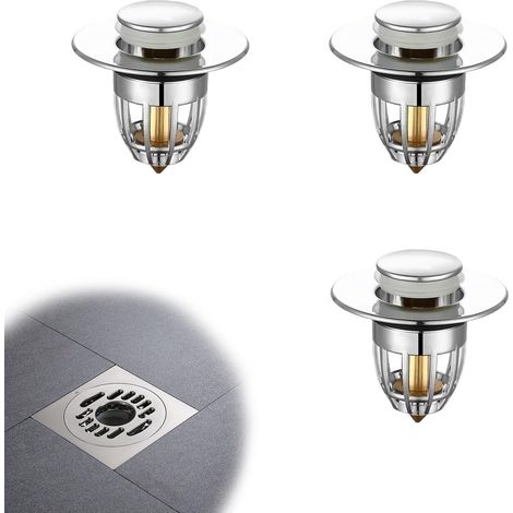 Lot de 3 bondes de baignoire à noyau de cuivre, bouchon universel pour plan de travail de cuisine, bonde de sol avec filtre, pour évier de 34 à 40 mm de diamètre. (1/5)