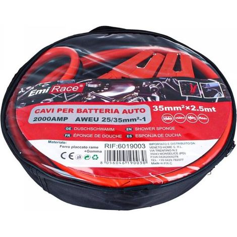 Kit Cavi Per Avviamento Batteria 2000 Ampere Per Soccorso Emergenza Auto Moto Sezione Rame 35mmq 2,5 Metri