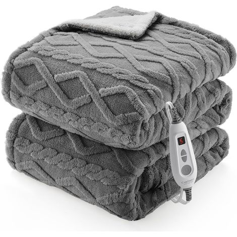 Couverture Chauffante Électrique 180 x 130 cm - Plaid Chauffant Doux Flanelle & Polaire, 6 Niveaux de Température, Minuteur 10h, Arrêt Automatique, Lavable en Machine - Gris (1/5)