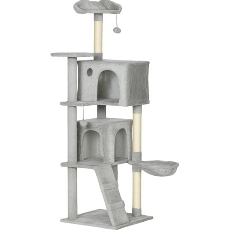Albero tiragraffi per gatti da 160 cm con sisal, cucce, amaca, scala e palline (1/5)