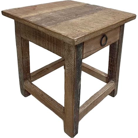 Taburete con cajón de madera acabado artesanal 25x25x29 h cm
