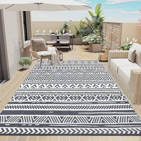Tapis de Terrasse d'extérieur Imperméable Grand 240 x 300 cm, Exterieur Tissage Résistant aux UV, Jardin Pliable Réversible pour Patio, Porche,Balcon (1/5)