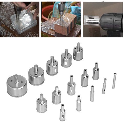 Ensemble de 15 pièces comprenant une scie cloche diamantée pour verre de 6 à 50 mm, une scie cloche pour marbre en céramique et un outil pour arrondir et polir les perles de prière. (1/5)