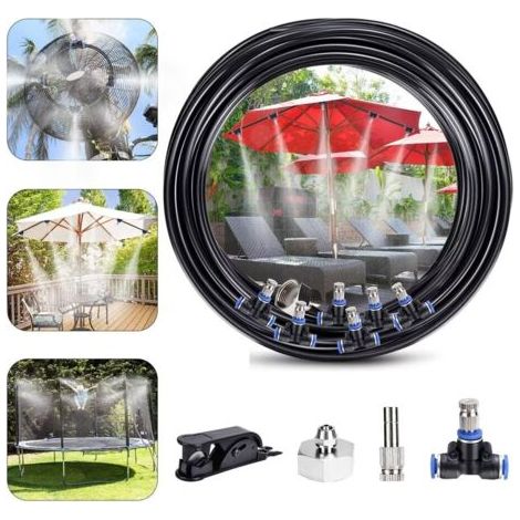Brumisateur de Terrasse, Système de Brumisation Kit D'Irrigation Extérieur Goutte à Patio Misting Micro Flow Drip Kit pour Gazebo Jardin (10m) (1/5)