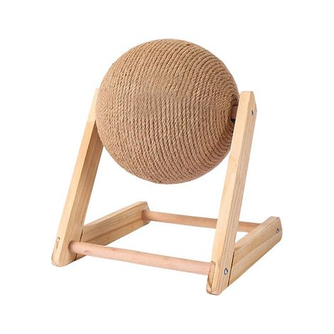 Jouet à griffer pour chat en forme de boule en sisal avec support en bois naturel pour l'entretien des griffes et le divertissement