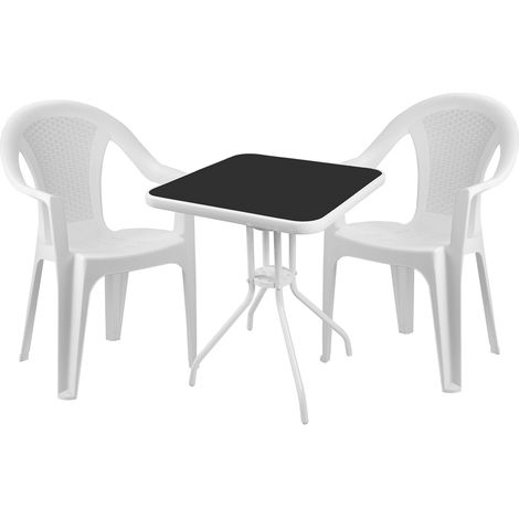 Bistrogarnitur 3-teilig Weiß/Schwarz Stapelstuhl Weiß-MMC33081WB+2xMISC128BI (1/3)