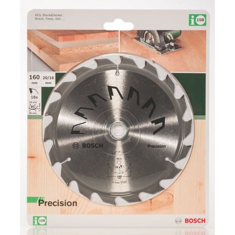 1x Lame de Scie Circulaire Precison (pour Bois, Ø 160 x 2.5/1.5 x 20/16 mm, 18 Dents, ATB, avec 1x Bague de Réduction 16 mm, Accessoire Scie Circulaire) (1/3)