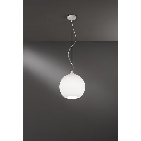 Suspension en verre satiné diamètre 30 cm, structure en métal blanc, douille E27, design moderne pour éclairage d'intérieur par Perenz (1/2)