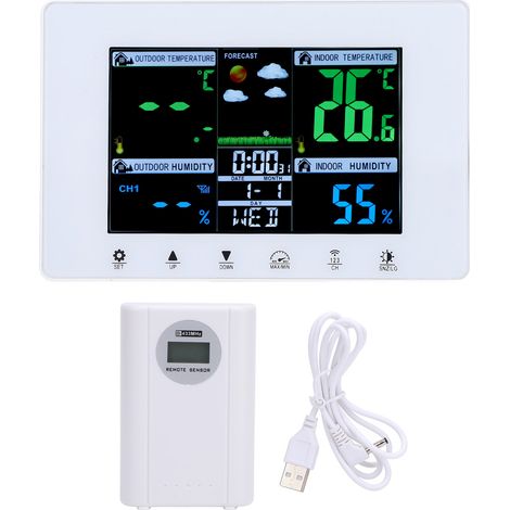 Estación meteorológica multifuncional 606: reloj meteorológico digital con termómetro, higrómetro, pantalla LCD a color, alarma y retroiluminación LED para uso en garajes e interiores. (1/5)