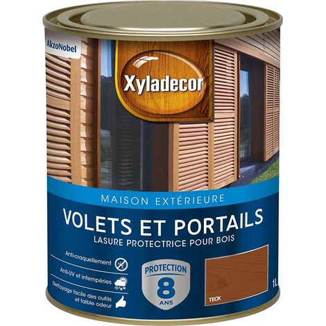 Lasure Protectrice pour Bois Extérieur - Volets, Portails, Portes, Fenêtres - Couleur : Satin Teck - Quantité : 1L - 5324259 (1/5)