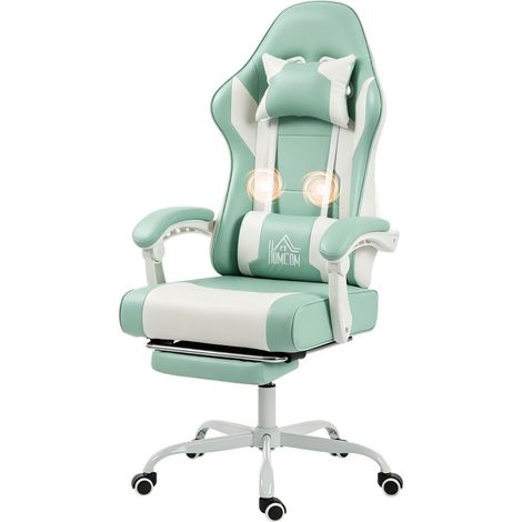 Chaise gaming Merian massage lombaire inclinable repose pieds bleu (1/5)