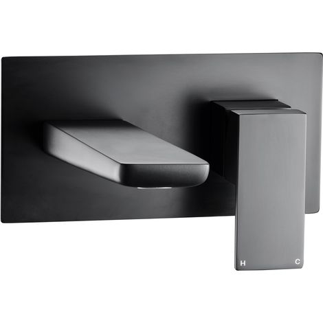 Matt Black Wall Mounted Bath Filler Waterfall Modern Square Tap Design Recessed (1/4)