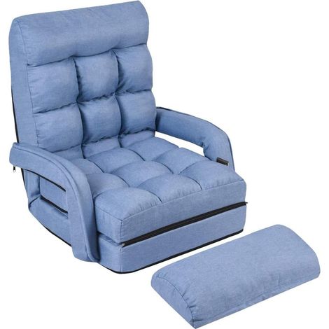 COSTWAY Adjustable Folding Lazy Sofa Bed with Armrests and Pillow, Convertible Floor Armchair Sofa Seat for Home Office, Easy-to-Clean (Blue)
