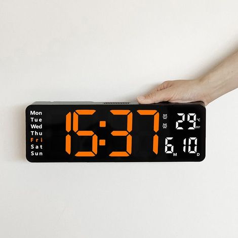 Lampe orange, coquille noire, 13 Zoll – Große digitale Wanduhr mit einstellbarer LED-Helligkeit