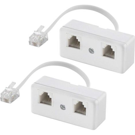 Répartiteurs téléphoniques bidirectionnels, câble RJ11 6P4C adaptateur mural téléphonique et séparateur, convertisseur mâle vers 2 fems pour ligne fixe (blanc, lot de 2) (1/5)