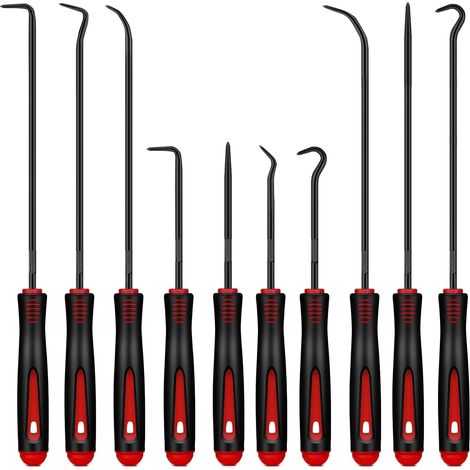 Lot de 10 crochets et crochets, en acier allié, outil de précision automobile, pour enlever les tuyaux, les joints d'huile, les joints (rouge/noir, 16 cm + 24 cm) (1/5)