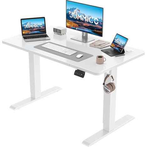 Réglable en Hauteur Bureau Assis Debout Électrique Blanc (1/5)