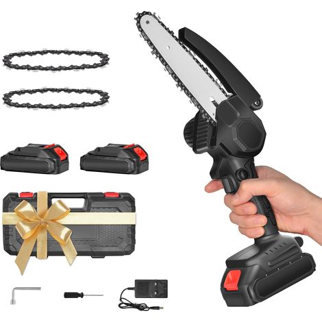 6 Inch Cordless Mini Battery Chainsaw for Pruning 2 x 4000mAh Batteries, 2 Chains Included, Toolless Chain Voltage, Lightweight Electric Chain Saw, for Branch Cutting (1/5)
