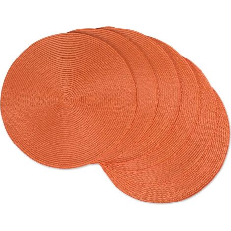 6 sets de table ronds, tissés polyester-coton, 38 cm, orange, infroissables, pour tables à manger et basses (1/5)