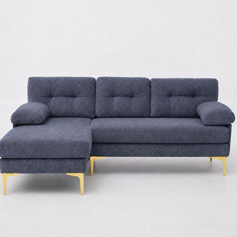 Sofá rinconero en L de 3 plazas azul 187,5 cm con chaise longue reversible en tejido chenilla (1/5)