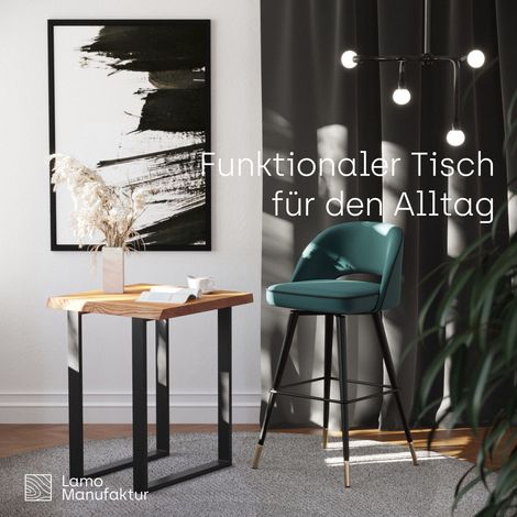 LAMO Manufaktur Table haute de bar ou bistrot, table è manger pour le salon 60x60x76 cm (long. x larg. x haut.), Loft, Frène Rustique / Noir, LBB-01-A-003-9005L (1/5)