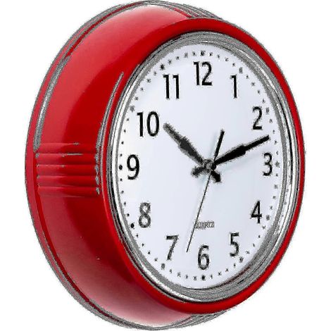 Horloge murale rétro 25-26 pouces, rouge, style années 50, ronde, silencieuse, à quartz de qualité, fonctionne sur piles  1024636529895 (1/4)