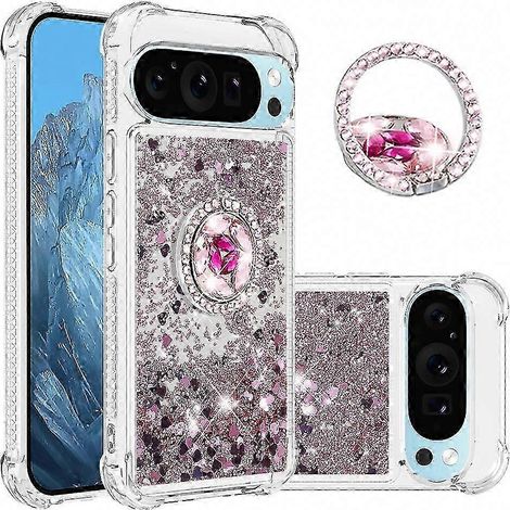 Google Pixel 10 Pro TPU-Hülle mit Ständer, stoßfest, mit grünem Herzmuster in Quicksand-Optik, verstärkter Schutz (1/5)