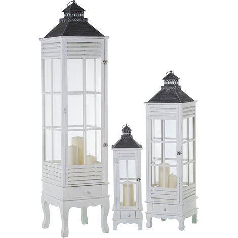 Lanterne déco élégante en bois et verre pour intérieur - Bois blanc et fer noir (1/5)
