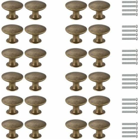Poignées de tiroir rondes vintage en laiton, lot de 24 boutons de porte pour armoires, placards de cuisine et tables de chevet, finition antique (1/5)