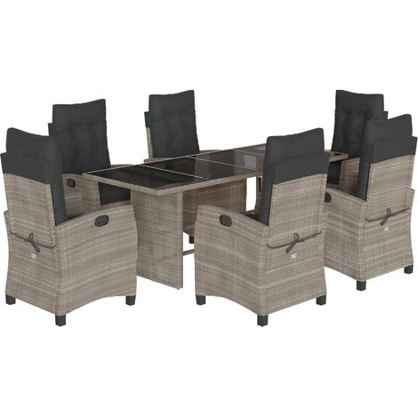 vidaXL Set da Pranzo da Giardino 7 pz Cuscini Polyrattan Grigio Chiaro (1/5)