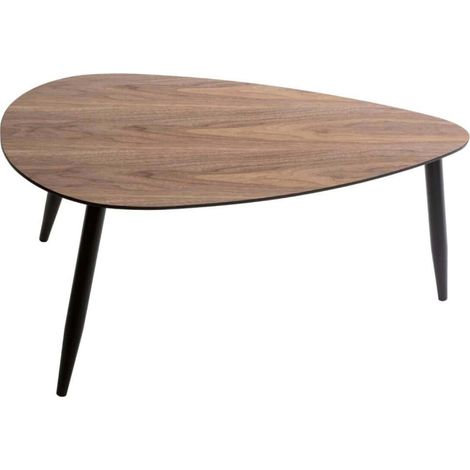 Atmosphera – Lot de 2 tables basses gigognes effet noyer – Pieds compas en peuplier – Dimensions S : 88x48x40 cm, M : 98x60x48 cm (1/3)
