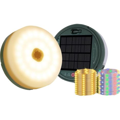 12 Meter lange, zweifarbige Solar-Lichterkette für Camping – 2-in-1-Faltlampe, 8 Modi, USB-Aufladung, IP45 wasserdicht, geeignet für Zelte, Terrassen und Outdoor-Nächte (1/5)