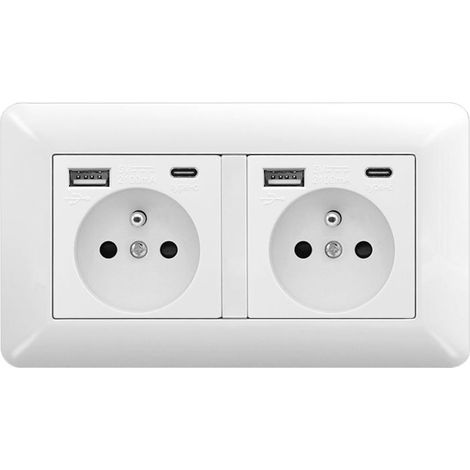 1 pièce Prise Murale Double 16A – Double Prise 240V avec 2 Ports USB et 2 Ports Type C Encastrables (1/4)