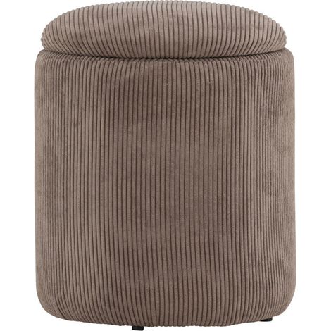 Pouf coffre rond en velours côtelé ø32cm - Taupe - LIMPEN (1/6)