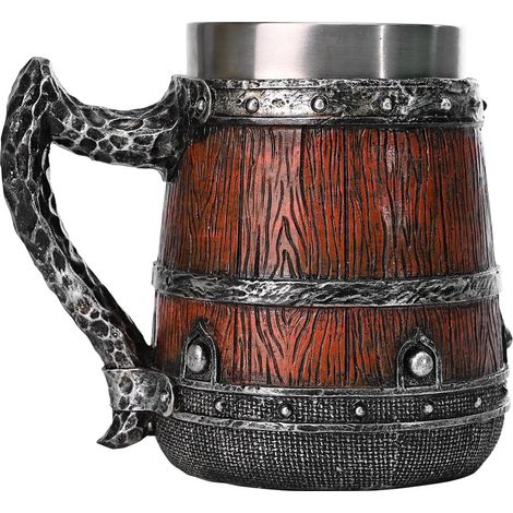Chope À Bière 550 ml De Grande Capacité En Forme De Fût Isotherme Mug Stein Simili Tonneau Bois pour café thé whisky cocktail jus de fruits lait cacao boissons chaudes et (1/5)