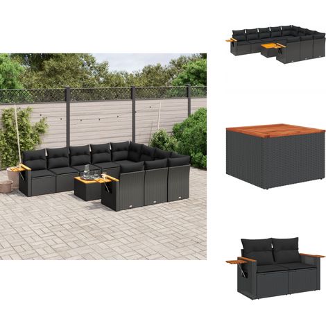 11-tlg. Garten-Sofagarnitur mit Kissen Schwarz Poly Rattan - Gartenmöbel - Sofasatz - Outdoor Möbel - Esszimmergarnitur - Lounge Set (1/5)