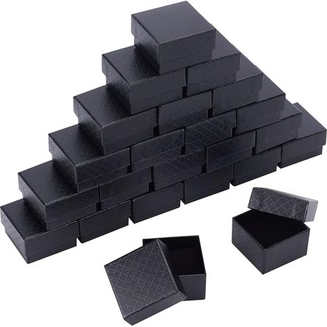 24 Pcs Boîtes à Bijoux en Carton, 5.1x5.1x3.3cm Boîte-Cadeau Carrée Noire avec Éponge Noire pour Emballage Cadeau de Bijoux (1/5)