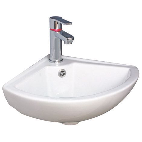 ONDEE ZEN - Lave-mains d'angle PIVOINE - Blanc - 35,5x35,5cm - Céramique - Avec trop plein