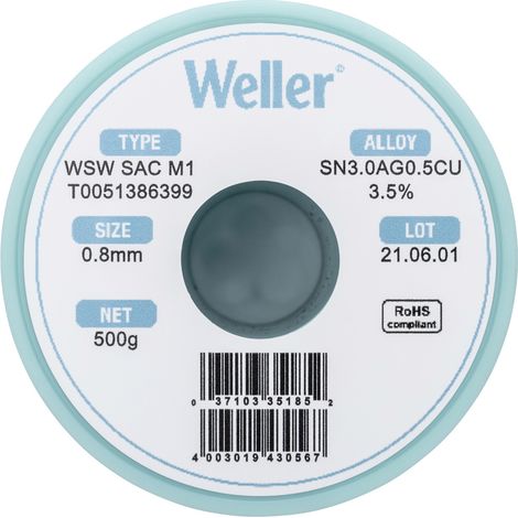 Weller WSW SAC M1 Lötzinn, bleifrei Spule Sn3,0Ag0,5Cu 500 g 0.8 mm (1/5)