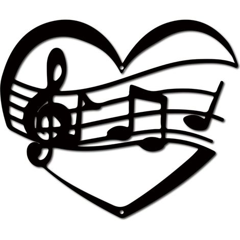 Musique Note Métal Mur Art Décor Noir Mur Signes Fer Suspendu Métal Ornement Sculpture Coeur pour Balcon Jardin Maison Salon Décoration Extérieur Intérieur Cuisine Cadeaux 11.8x9.8 Pouce (1/5)