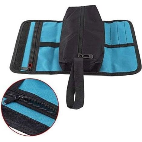 Borsa portautensili, piccola borsa portautensili arrotolabile, borsa portautensili in tela, borsa portaoggetti con cerniera e fibbia per elettricisti, idraulici, meccanici
