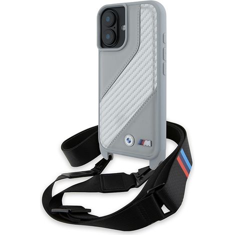 BMW BMHCP16S23PSCCG iPhone 16 6.1 gris/gris estuche rígido M Edition Carbon Stripe & Strap (1/5)