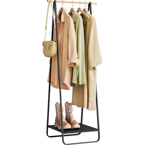 Woltu – Porte-manteau en métal noir avec étagère pour chaussures – Dimensions 54x40x141cm – Structure robuste en métal et bois
