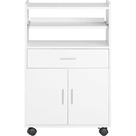 SoBuy Carrello da Cucina con Ruote e Piano Estraibile Mobiletto Salvaspazio per Microonde con Cassetto, Ripiani e Ante Mobile Cucina Bianco 92x59x40cm per Cucina, Ufficio o Sala da Pranzo FSB09-W (1/5)