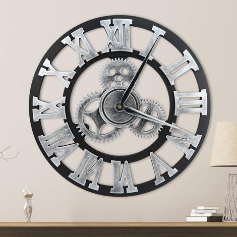 YMYNY - Reloj de pared grande de 40 cm, silencioso, sin tictac, vintage, para el hogar, dormitorio, sala de estar, cocina y bar (plateado) (1/4)