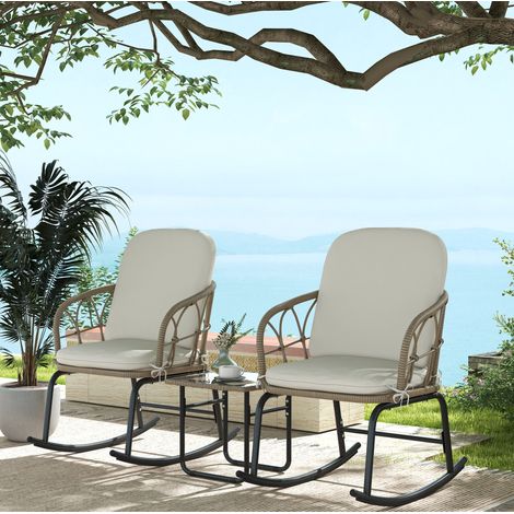 Salon de jardin 3 pièces, 2 fauteuils à bascule avec table et coussins DESVIAE (1/5)